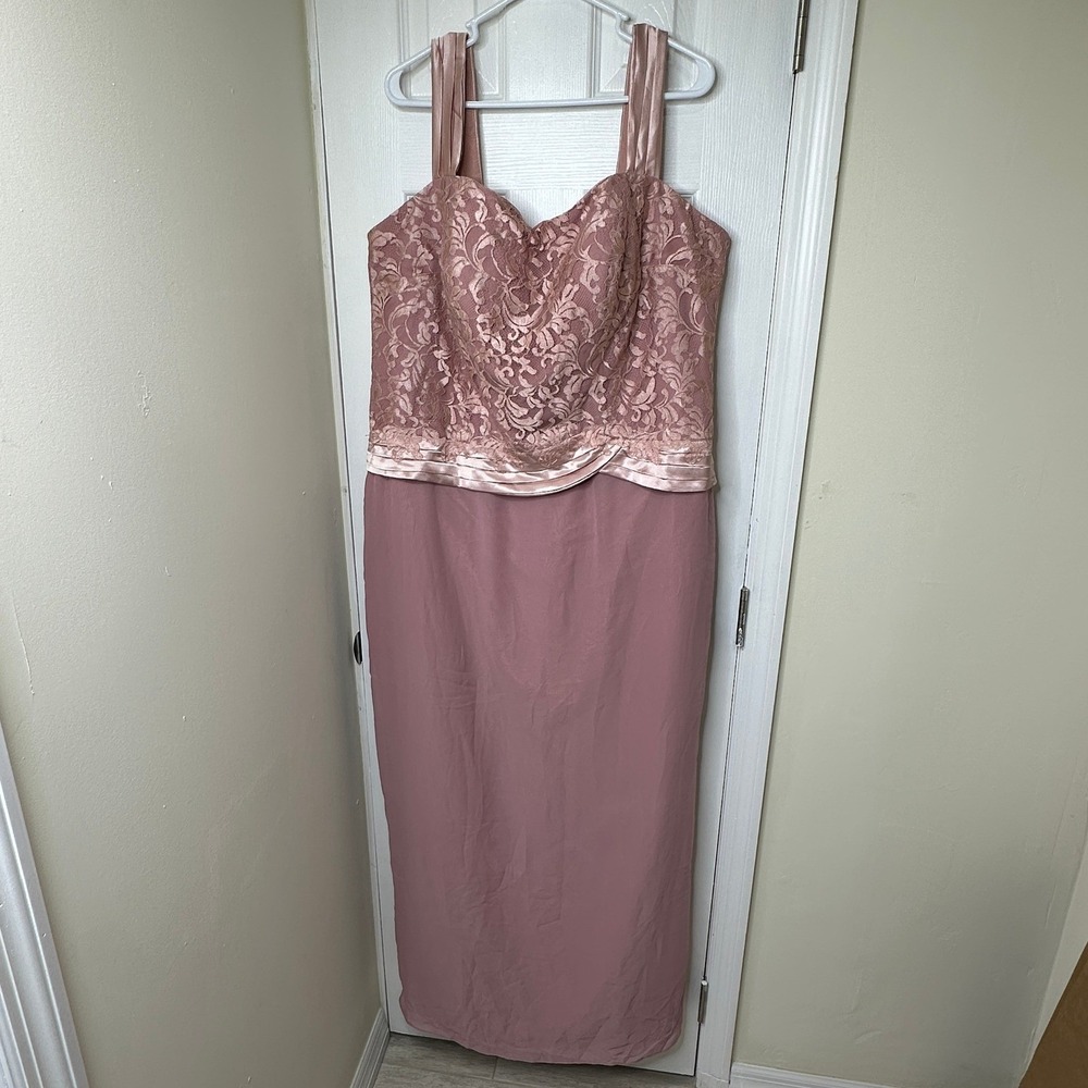 LT Lanting Womens Mauve Pink Lace Bodice Satin Strap Formal Maxi Gown Dress